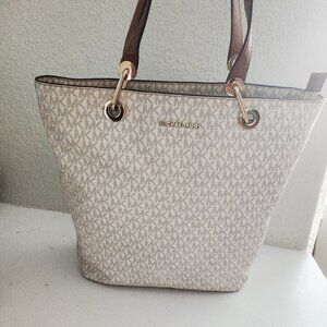 Euc Michael Kors Raven White & Brown Shoulder Bag Extra Large